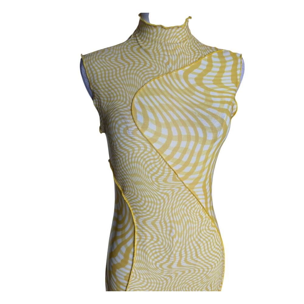Camila Coelho NWT Lagoon Yellow Swirl Mesh Maxi Dress S Mock Neck Bodycon - Picture 7 of 13